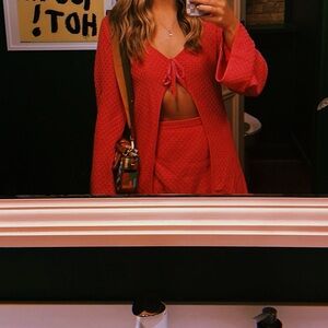 Sabo knit long sleeve open front set with coordinating wrap skirt